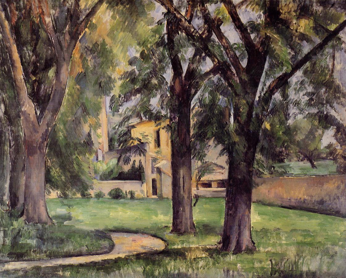 Chestnut Tree and Farm at Jas de Bouffan - Paul Cezanne Painting